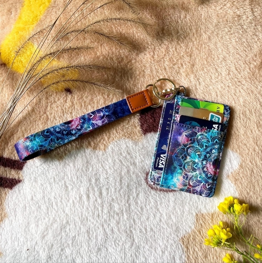 Stylish Blue Card Holder with Wrist Strap